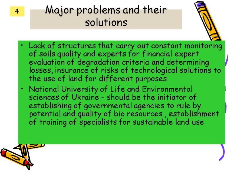Major problems and their solutions Lack of structures that carry out constant monitoring of